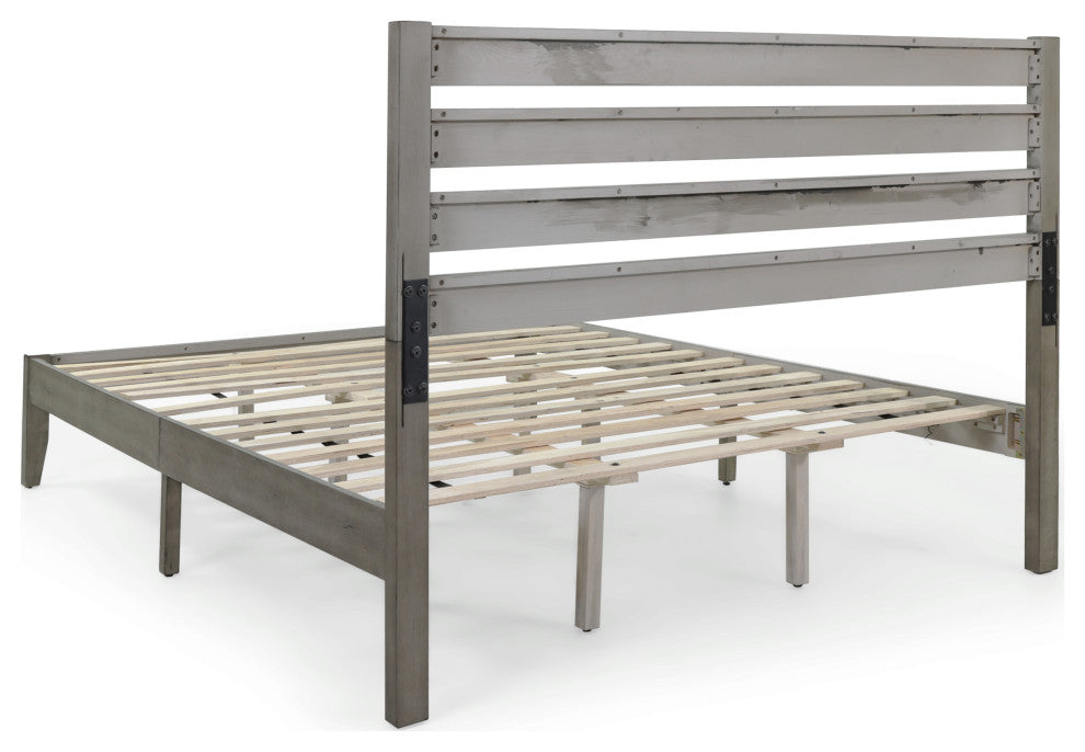 Kenley Queen Size Bed With Headboard, Gray Finish, Natural