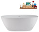 59" Streamline NS5820CH Matte White Stone Resin Bathtub, Tray With Chrome Drain
