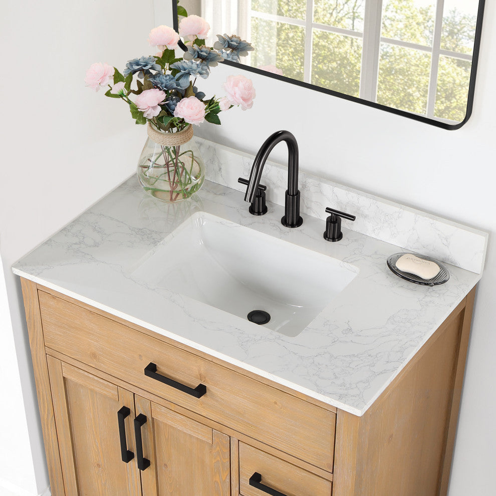 Engineered Stone Vanity Top in Grain White, 37", Single Sink