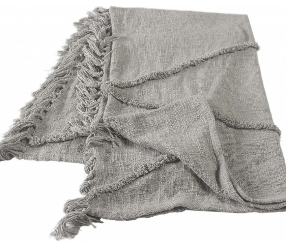 Gray Woven Cotton Solid Color Throw Blanket