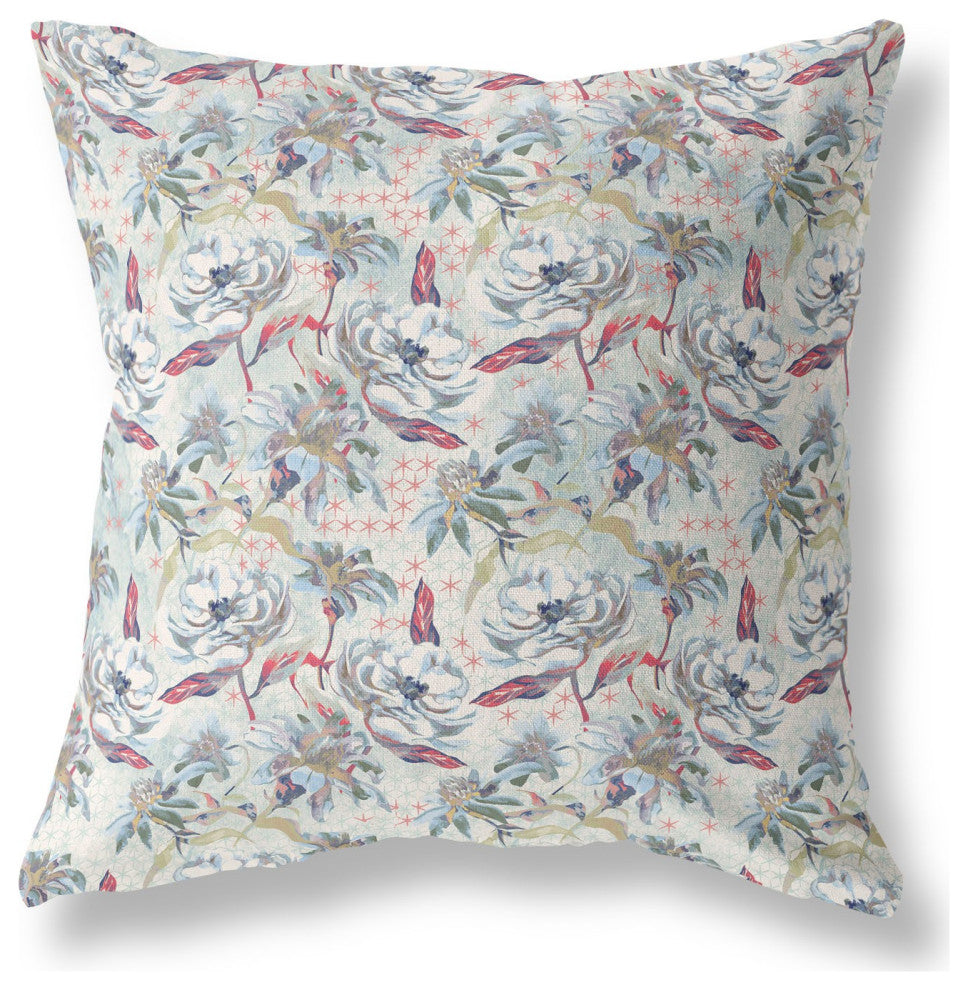 26" Light Green Gray Roses Indoor Outdoor Throw Pillow