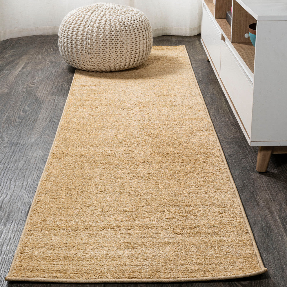 Haze Solid Low-Pile Runner Rug, Mustard, 2'x8'