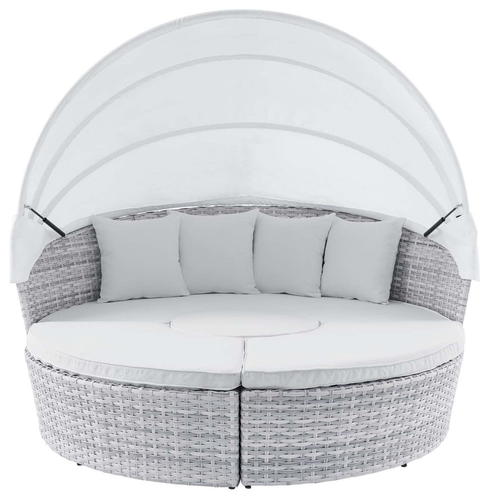Daybed Sofa Bed, Sunbrella, Gray White, Rattan, Wicker, Outdoor Patio