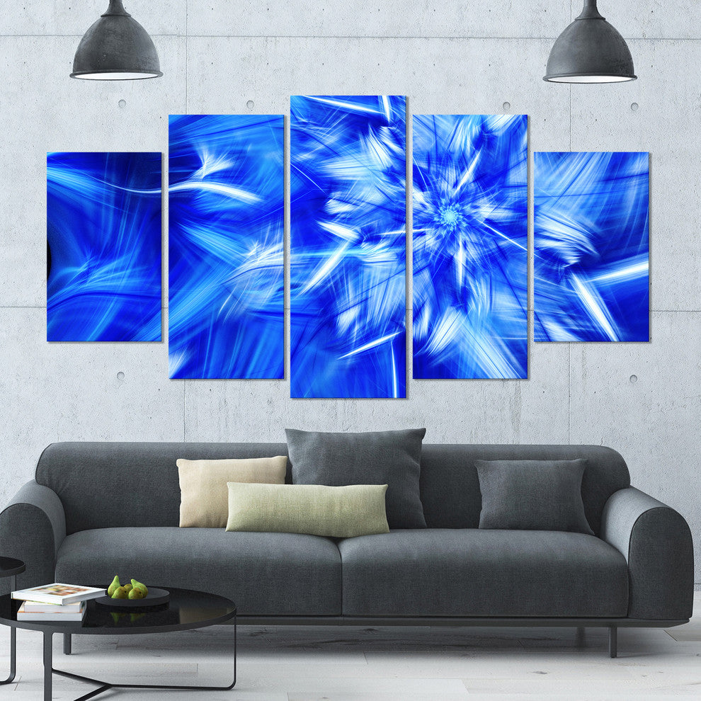 Rotating Bright Blue Fireworks, Large Floral Canvas Art Print, 60"x32", 5 Panels