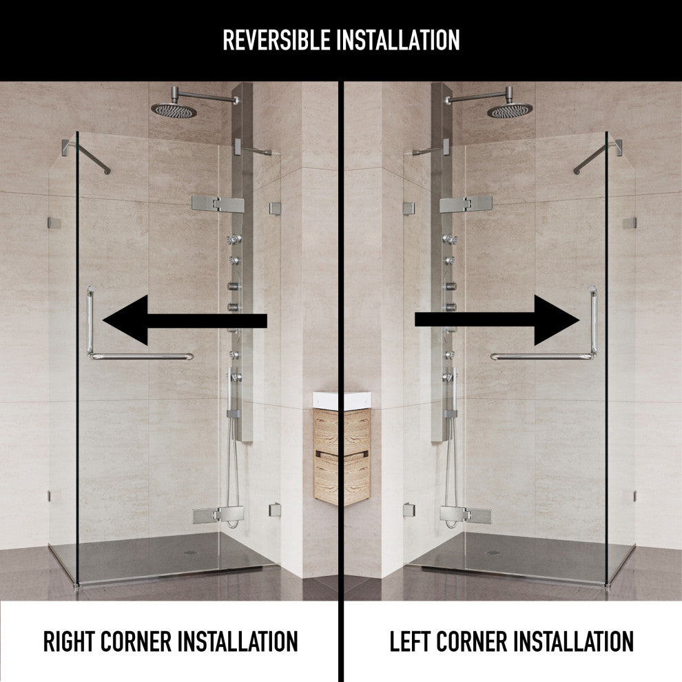 VIGO Monteray 30"D x 30"W x 73"H Frameless Hinged Shower Enclosure, Brushed Nickel, Without Base