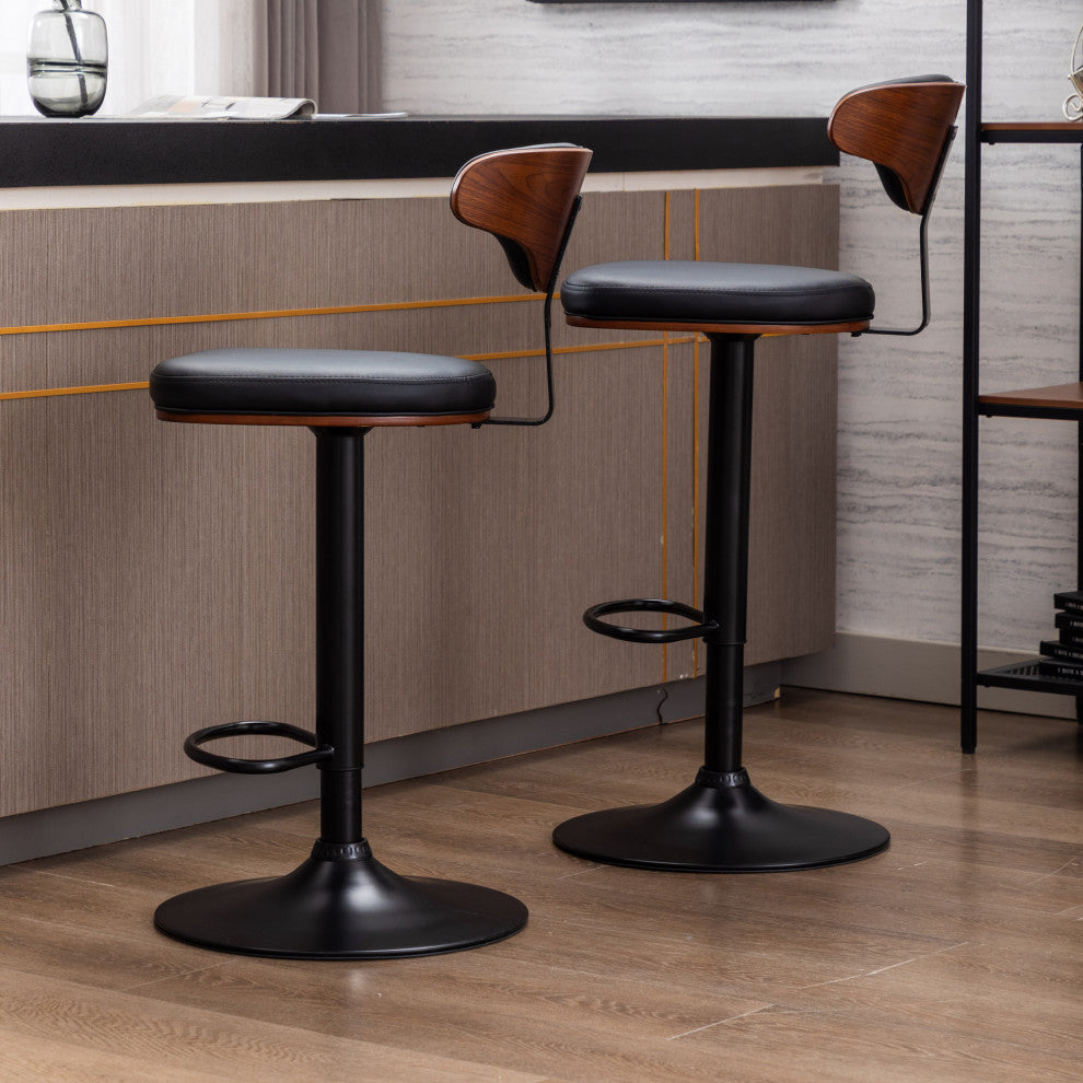Adjustable Bar Stools ,Walnut Bentwood Upholstered Swivel Barstool, Set of 2