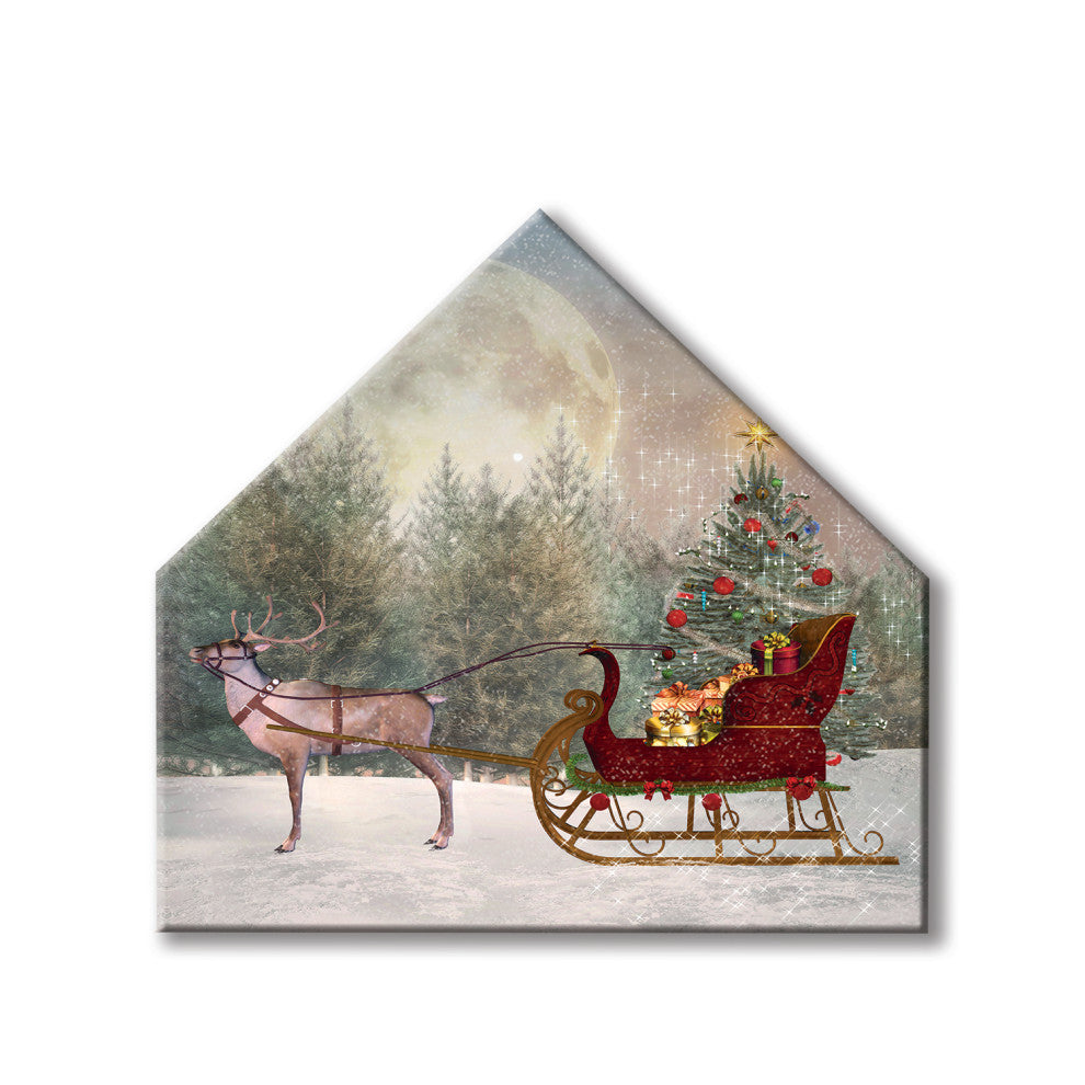Reindeer Sled, Moonlight 12x12 House Shaped Canvas