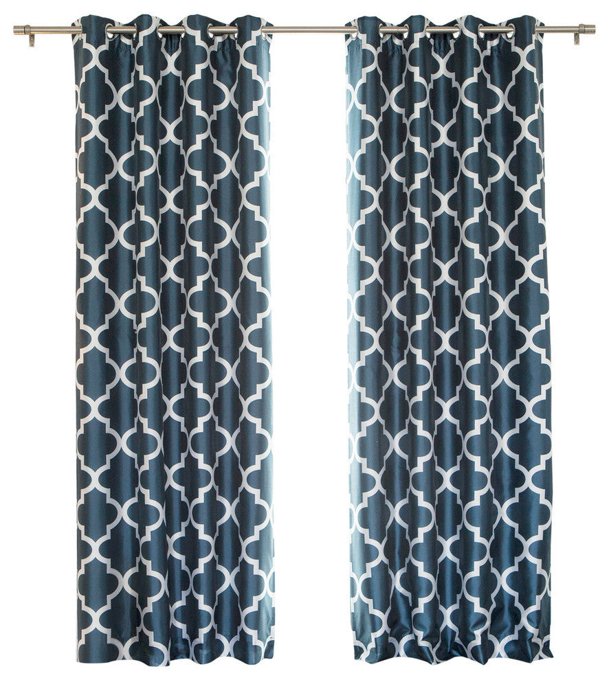 Moroccan Thermal Blackout Single Curtain Panel, Navy