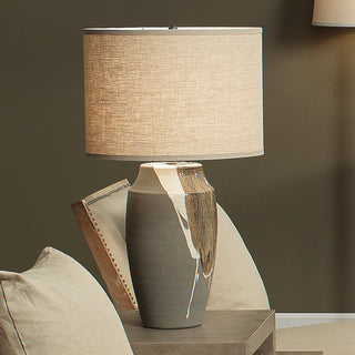 Landslide Table Lamp, Matte Gray Ceramic, Beige and White Drip