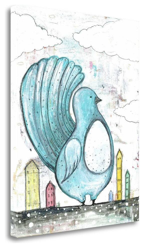 "Big Blue Bird" By Sarah Ogren,Ready to Hang Giclee Print on Gallery Wrap Canvas