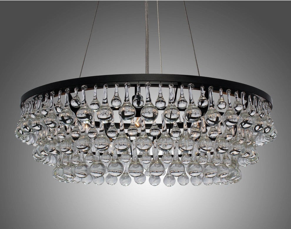 10-light Glass Drop Crystal Chandelier, Black, 32" Diameter