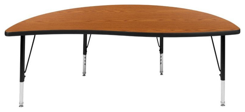 60" Half Circle Wave Activity Table- Height Adj. Short Legs, Oak