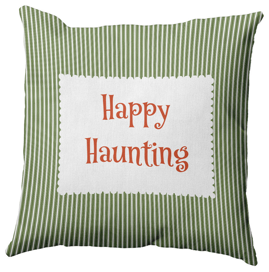 Happy Haunting Ticking Accent Pillow, Scallion, 16"x16"
