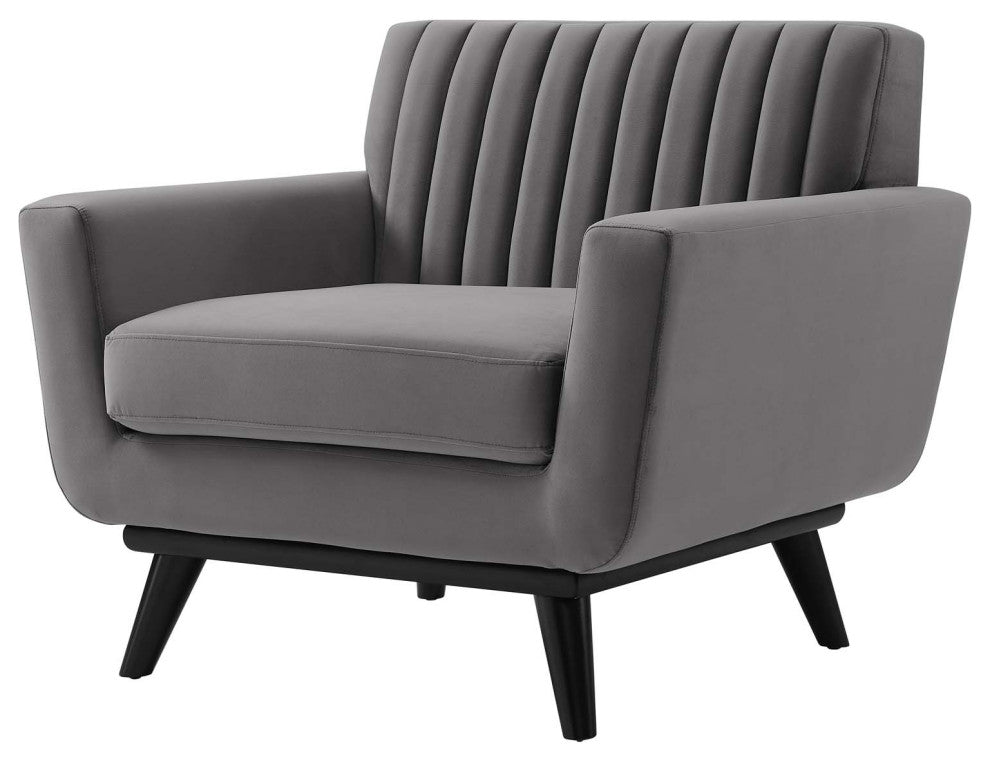 Tufted Armchair Accent Chair, Velvet, Gray, Modern, Lounge Hospitality