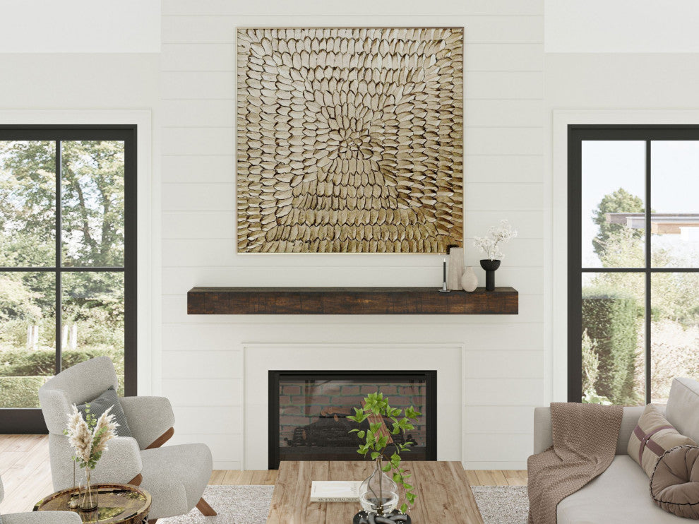 Rustic Fireplace Mantel Shelf, Dark Chocolate Oak, 60"