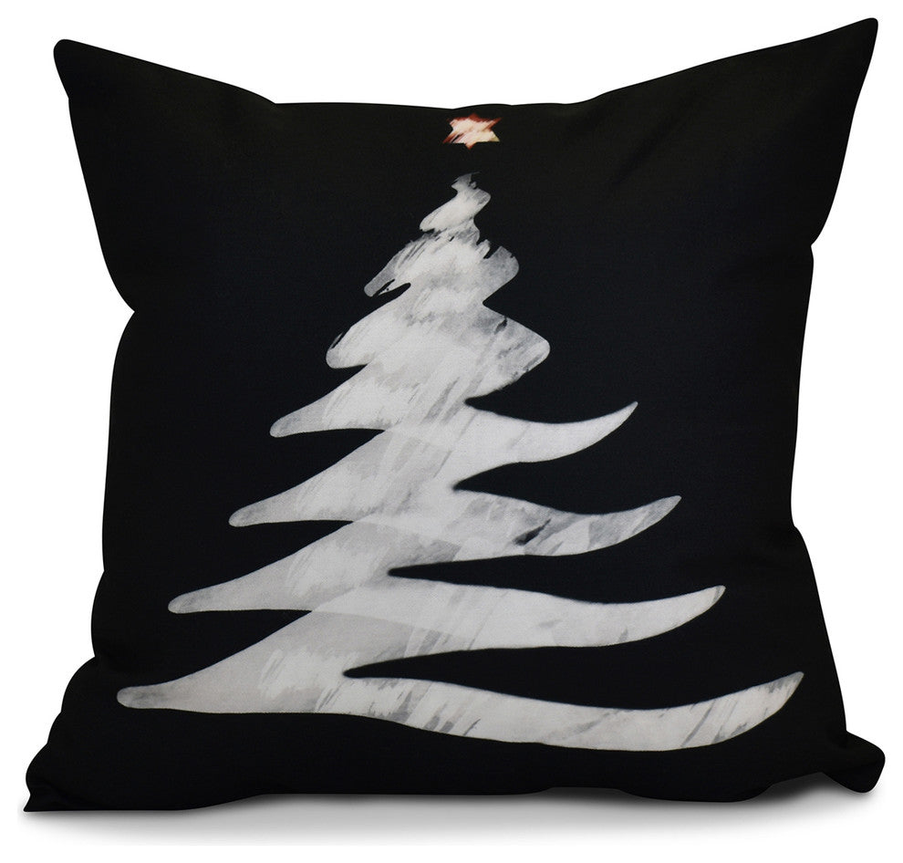 Decorative Outdoor Holiday Pillow Geometric Print, Black, 16"x16"