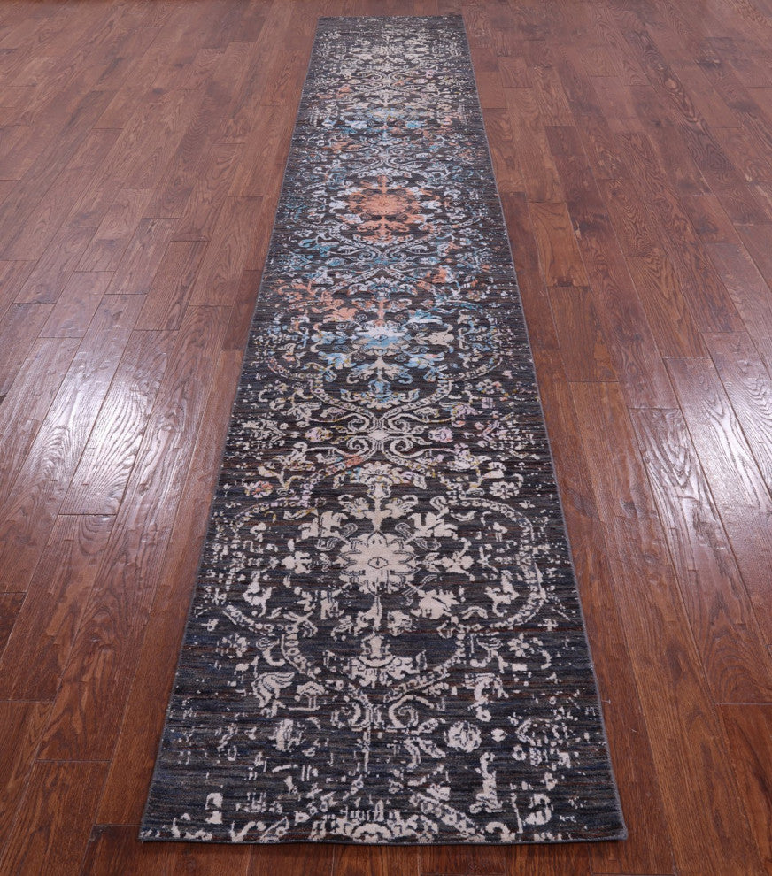 2' 5" X 14' 0" Runner Handmade Modern Wool and Silk Rug Q11829
