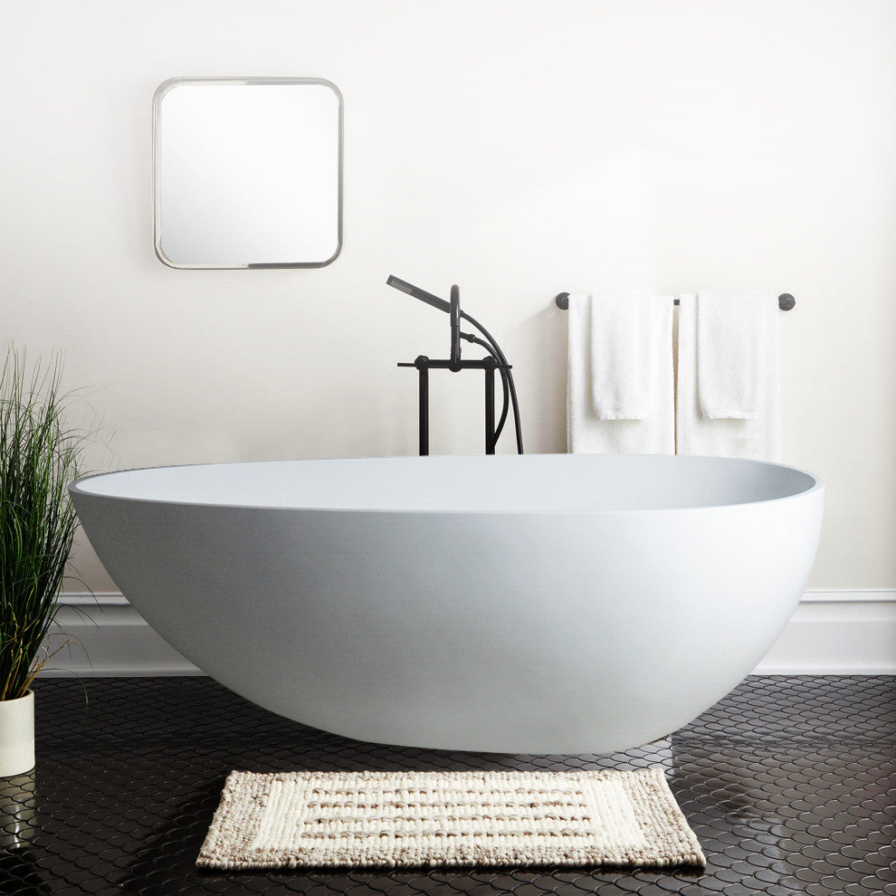 Vanity Art Solid Surface Resin Stone Freestanding Bathtub, Matte White, 59"x30"