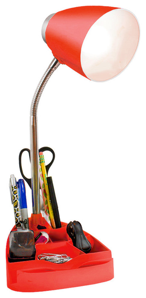 Limelights Gooseneck Organizer Desk Lamp With Ipad Tablet Stand Book Holder, Red