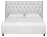 Williams California King Nail Button Diamond Wingback Platform Bed, Velvet White