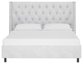 Williams California King Nail Button Diamond Wingback Platform Bed, Velvet White