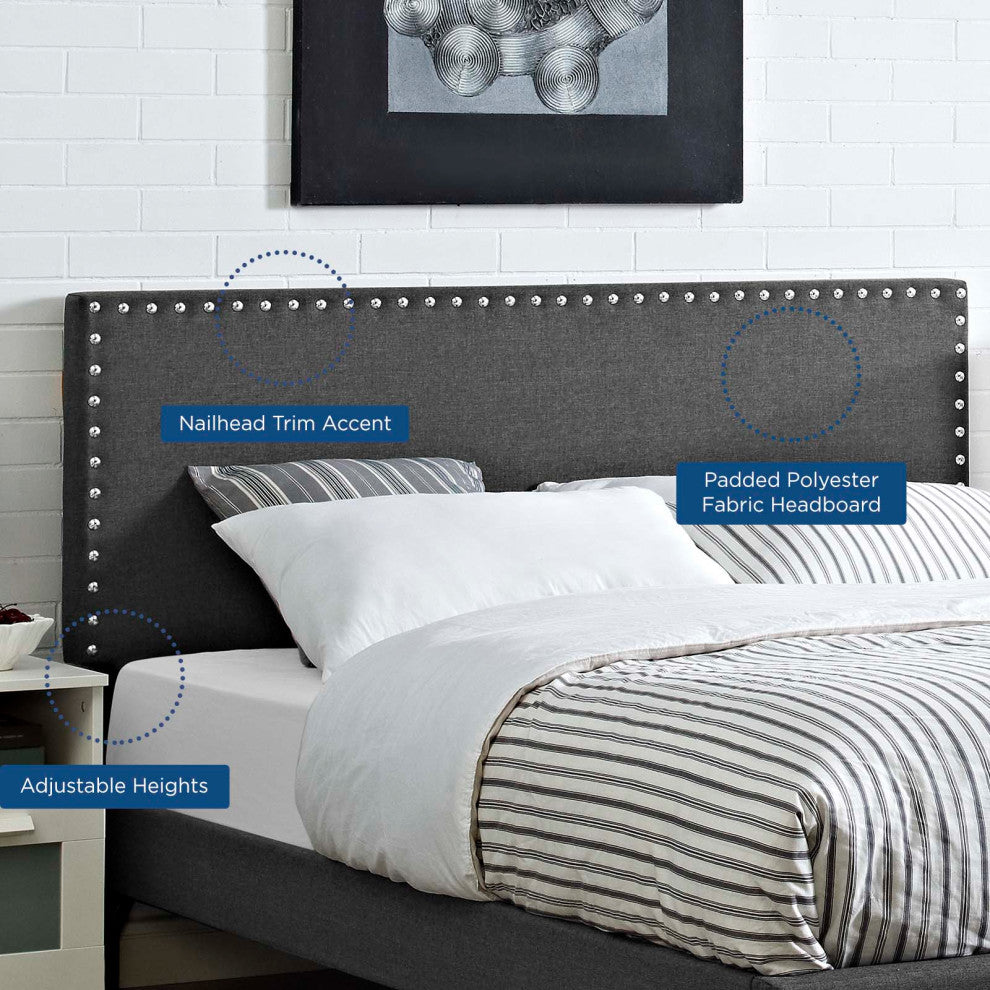 Phoebe King Upholstered Fabric Headboard, Gray