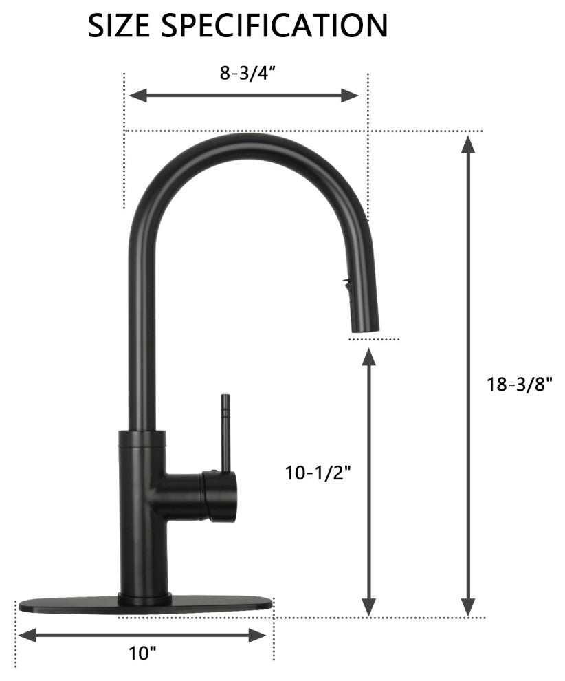 Akicon™ Copper Pull Out Kitchen Faucet With Deck Plate, Single Level Solid Brass, Matte Black
