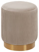 Round Pleated Golden Base Velvet Ottoman, Khaki