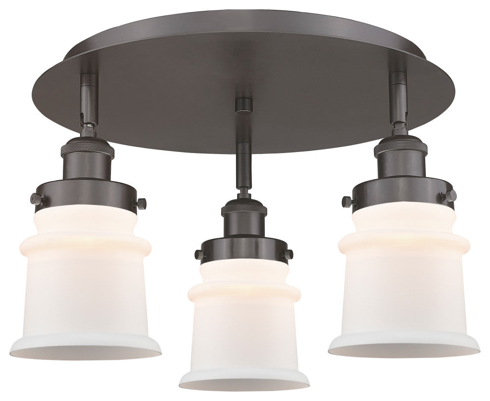 Canton-3 Light 17" Flush Mount-Oil Rubbed Bronze, Matte White Glass Shade