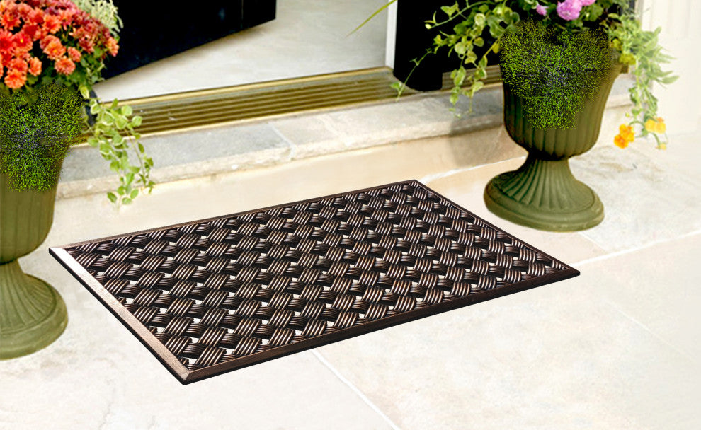 Outdoor Mat, Natural Rubber, 18"x30" Heavy Duty Doormat, Copper Checkered