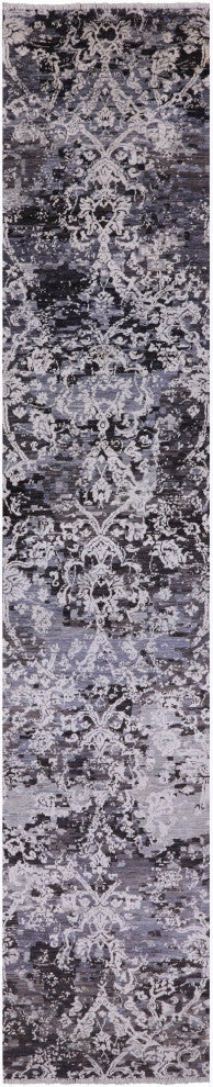 2' 7" X 13' 11" Modern Hand-Knotted Wool and Silk Runner Rug Q10330