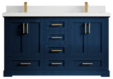 Boston 60 Double Bathroom Vanity in Navy Blue 2" White Quartz