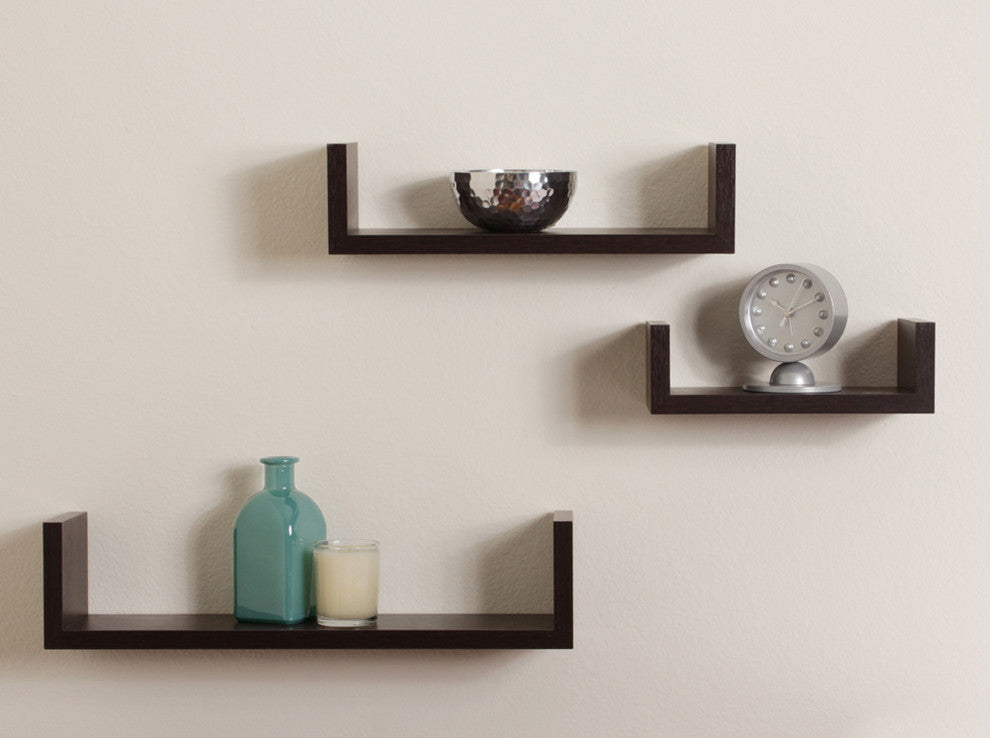Danya B. Laminated Floating "U" Shelves (Set of 3), Walnut