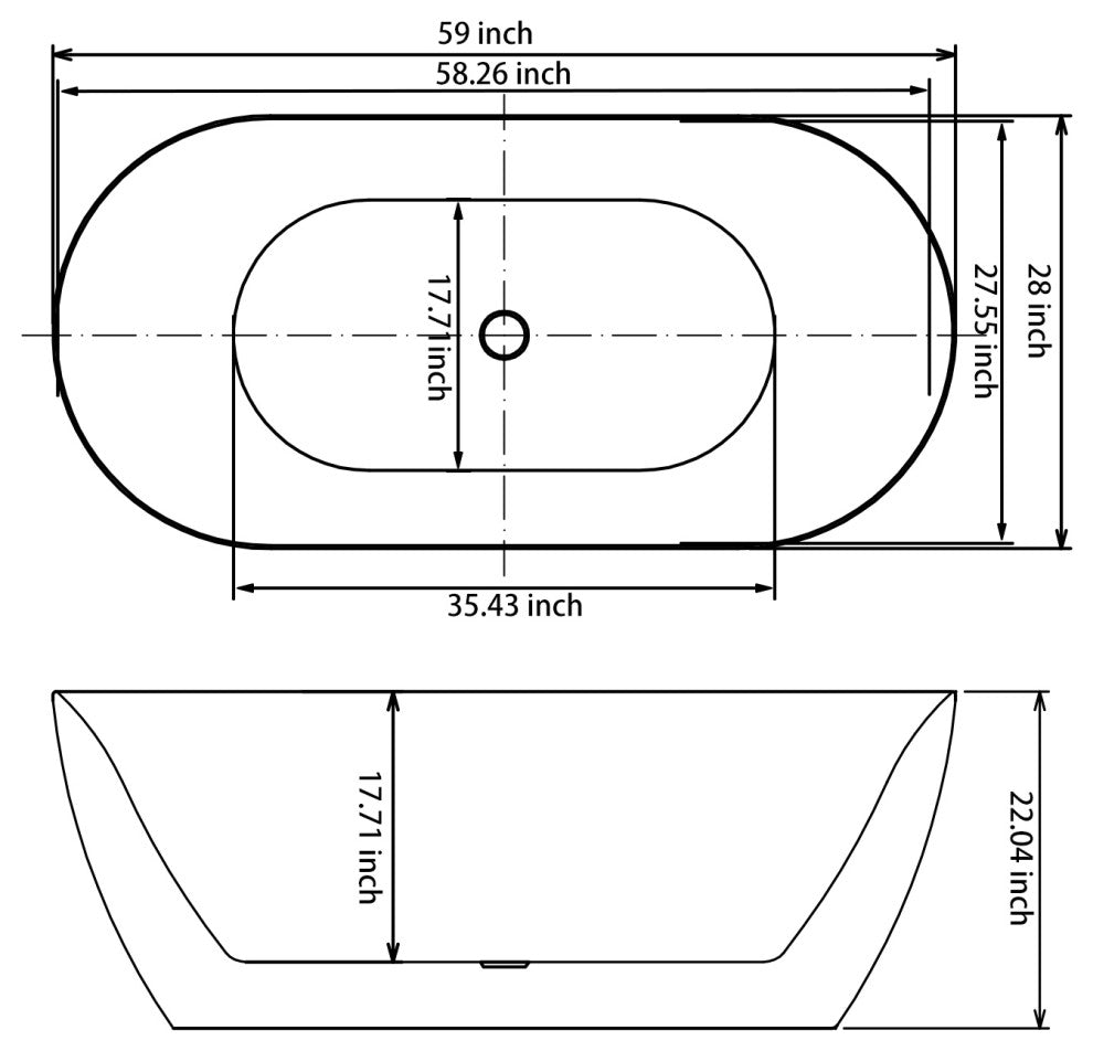 59 Inches Acrylic Freestanding Flatbottom Soaking Bathtub, Drain, Matte Blue