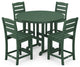 POLYWOOD Lakeside 5-Piece Farmhouse Round Side Chair Counter Set, Green