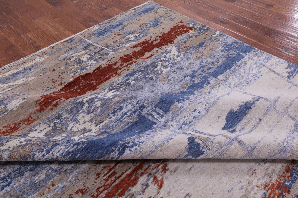 Modern Hand Knotted Wool and Silk Rug 9' 10" X 13' 3" Q7247