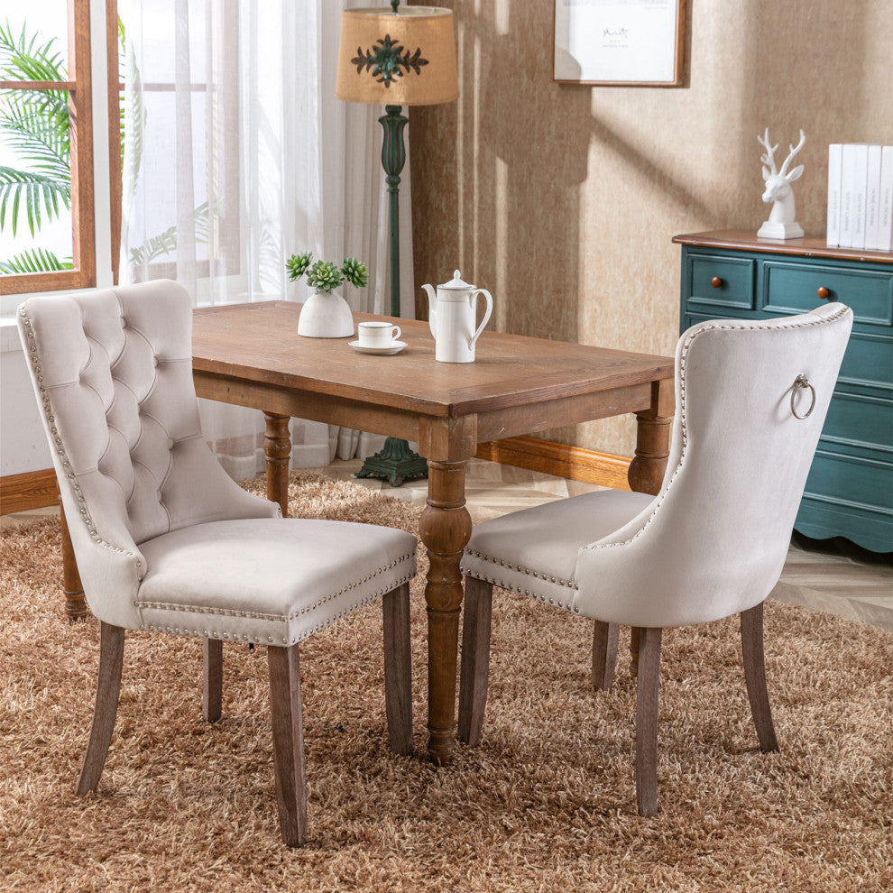 Gewnee Chair with Wood Legs Nailhead Trim 2-Pcs Set