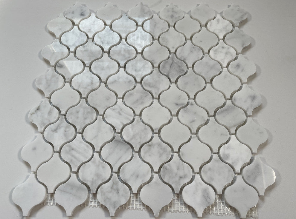 Carrara Venato Marble Arabesque Baroque Lantern Mosaic Tile Polished, 1 sheet