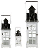 White Tall Pillar Candle Lantern With Silver Handle, Set of 3
