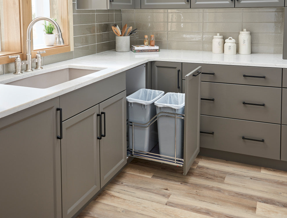 STORAGE WITH STYLE ® Polished Chrome Trashcan Pullout with Soft-close Slides
