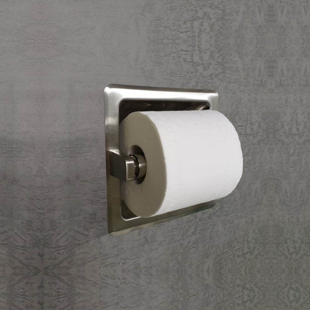 Arista Recessed Toilet Paper Holder with Galvanized Mounting Plate, Satin Nickel