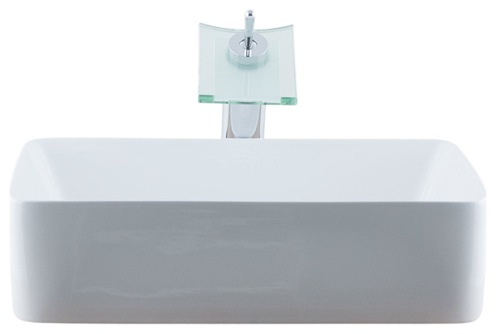 Porcelain Vessel Sink and Faucet Set, Chrome