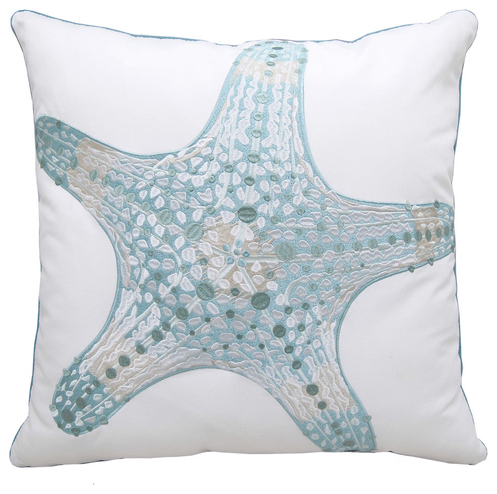 Sea Glass Embroidered Starfish Indoor/Outdoor Pillow