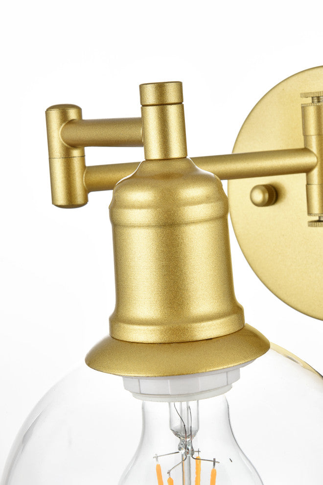1 Light Brass And Clear Swing Arm Wall Sconce