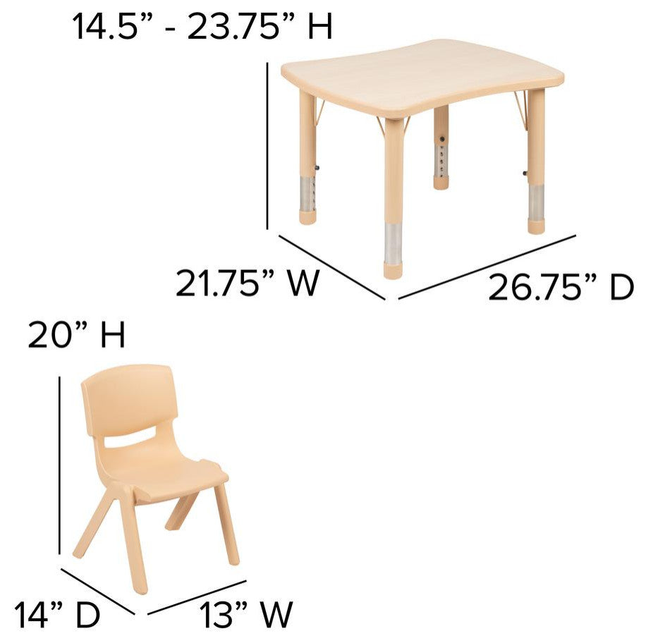 21.875"x26.625" Adjustable Rectangular Plastic Table Set, Natural