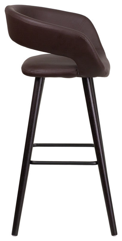 Modern 29" High Contemporary Cappuccino Wood Barstool in Brown Vinyl