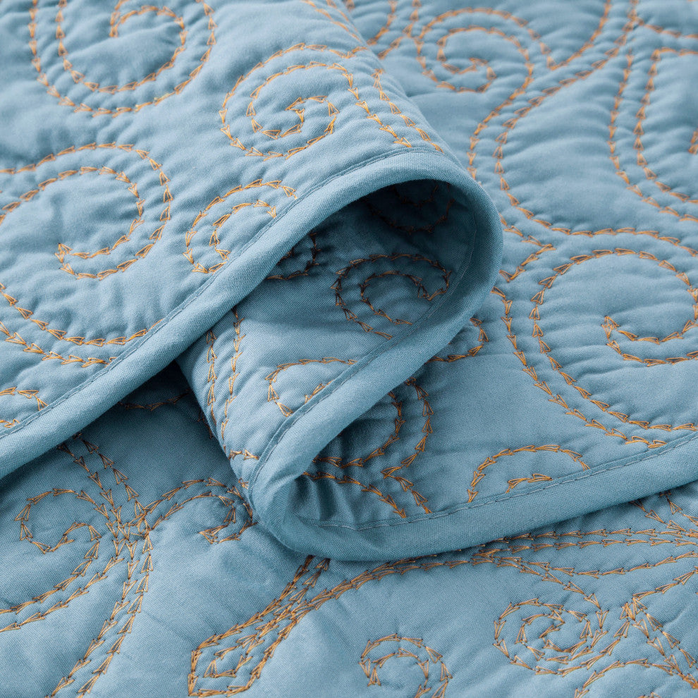 Damask Embroidered Quilted 4 Piece Bed Spread Sets, Forget Me Not, Queen