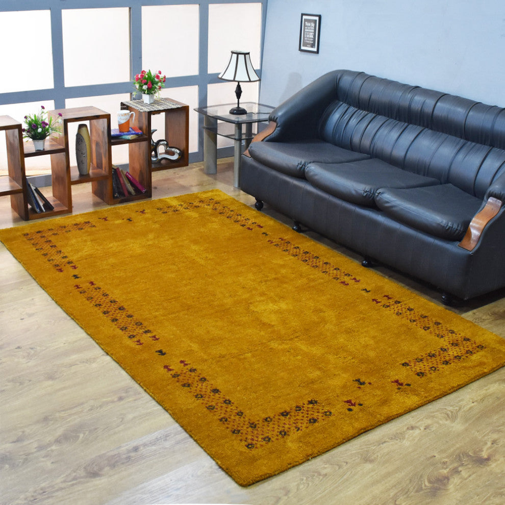 HAND KNOTTED LOOM SILK ECO-FRIENDLY AREA RUG -8'x10',Rectangle,Gold,Contemporary