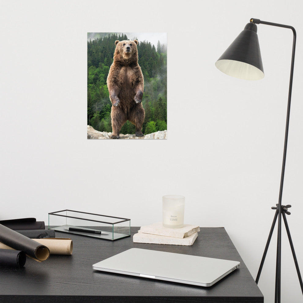 Big Standing Brown Bear On Mountain Top Loose Wall Art Print, 12" X 16"