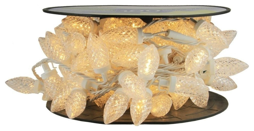 Commercial 100-LED Faceted C9 Christmas Lights on Spool, White Glass